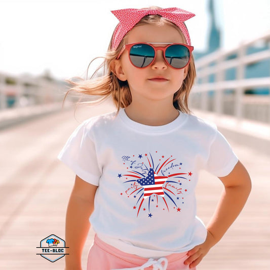 Kid's Fourth of July Graphic Printed White T-Shirts Model