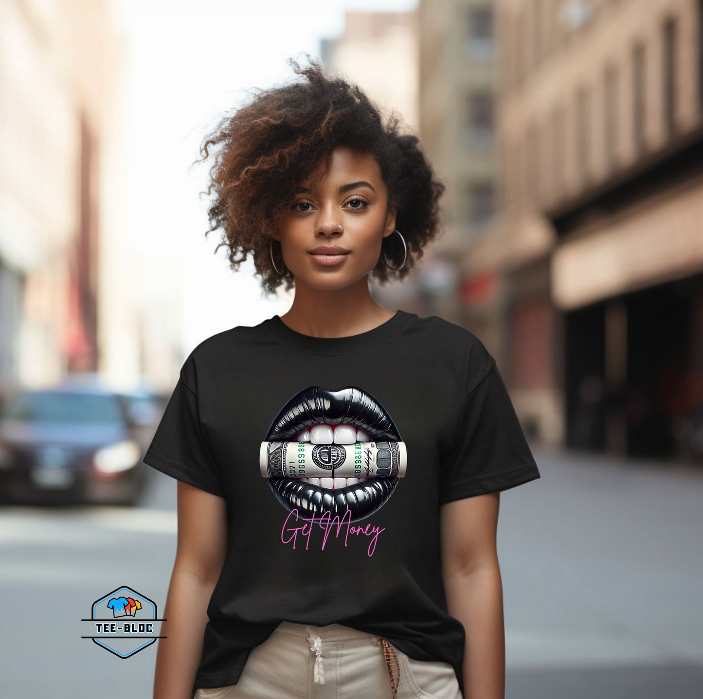 Women's Get Money Black T-Shirts Model