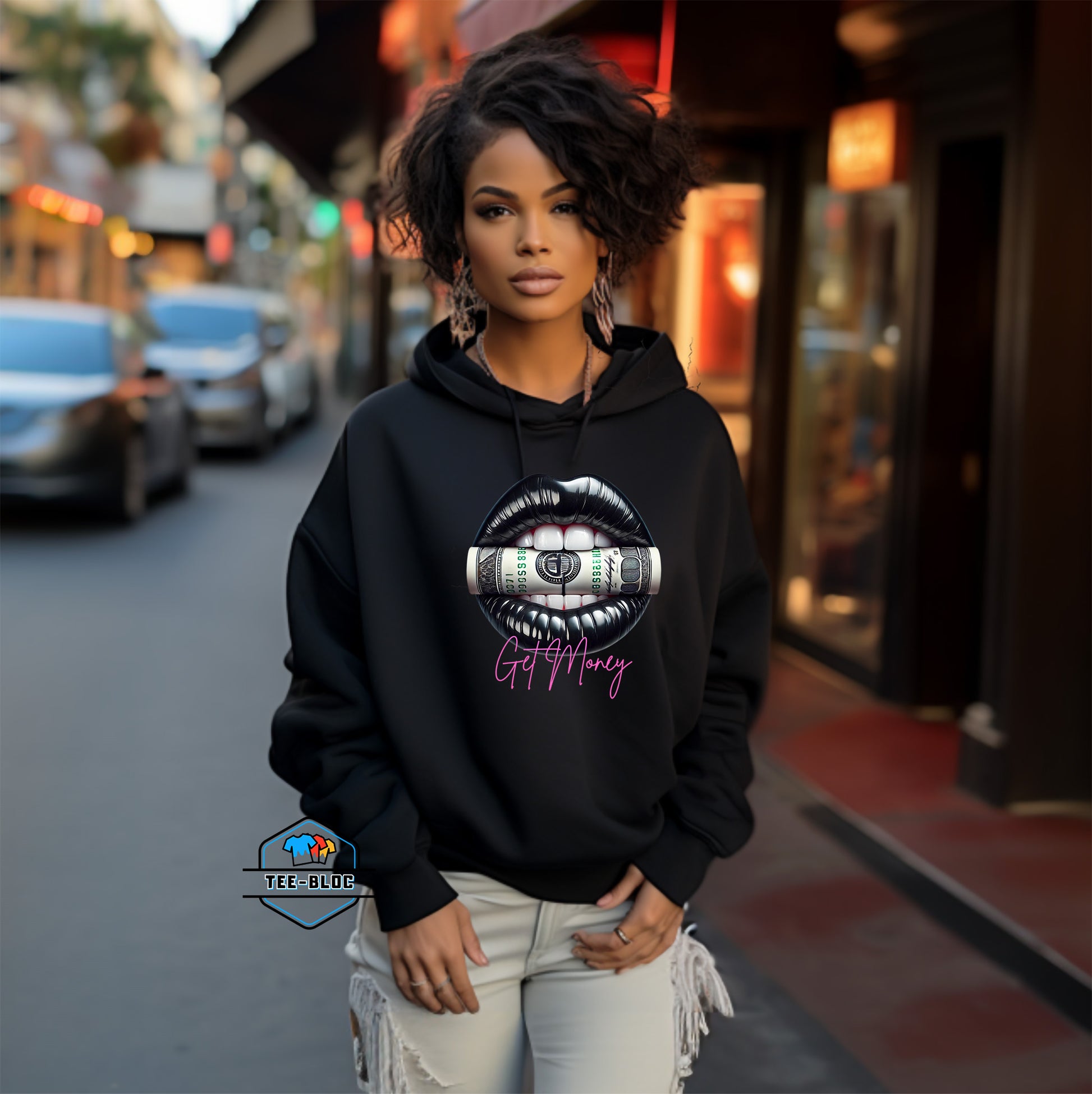 Women's Get Money Graphic Printed Black Hoodies Model