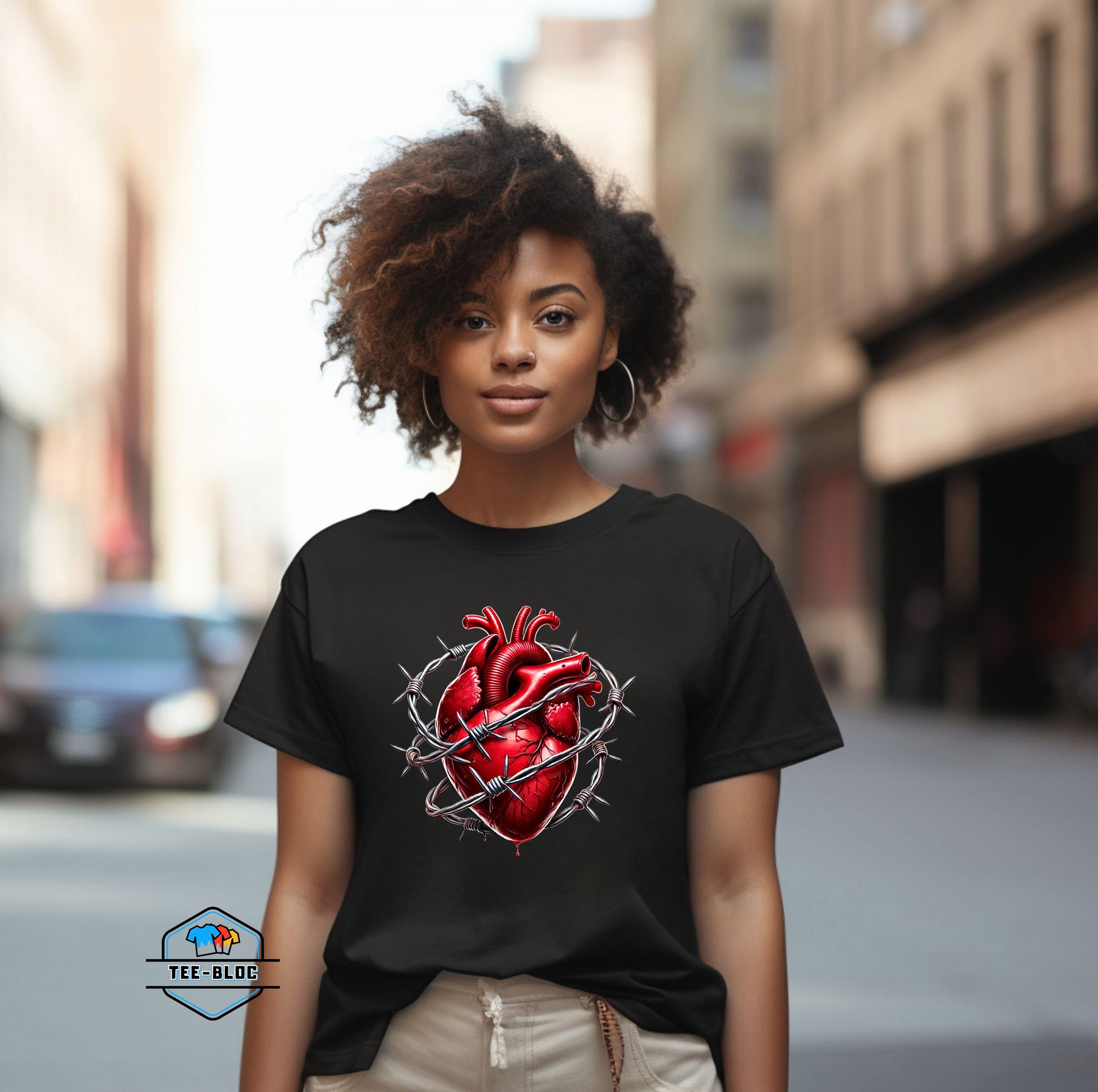 Women's Guarded Heart Graphic Printed Black T-Shirts Model