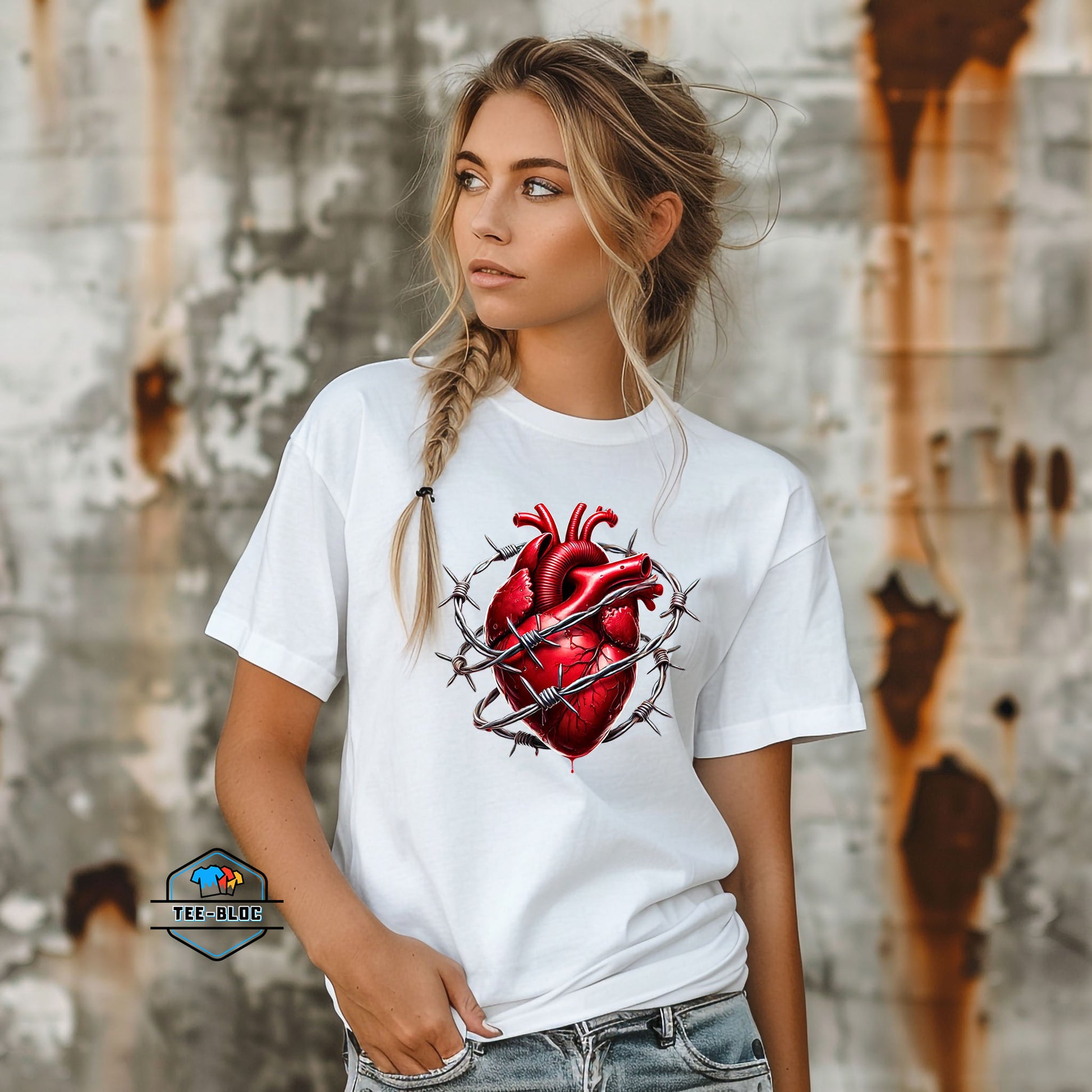 Women's Guarded Heart Graphic Printed White T-Shirts Model 1