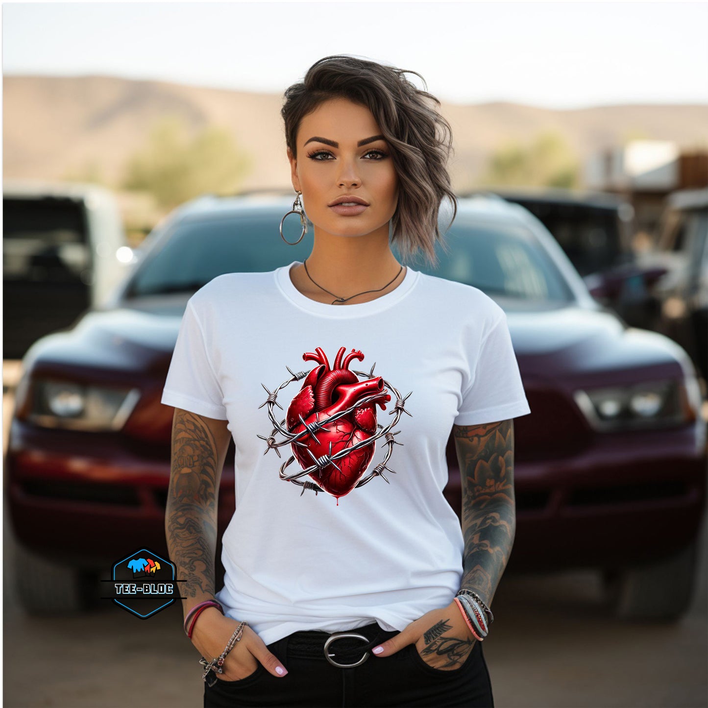 Women's Guarded Heart Graphic Printed White T-Shirts Model 3