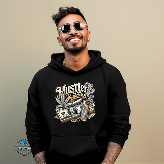 Hustler's Paradise Graphic Printed Black Hoodies Model