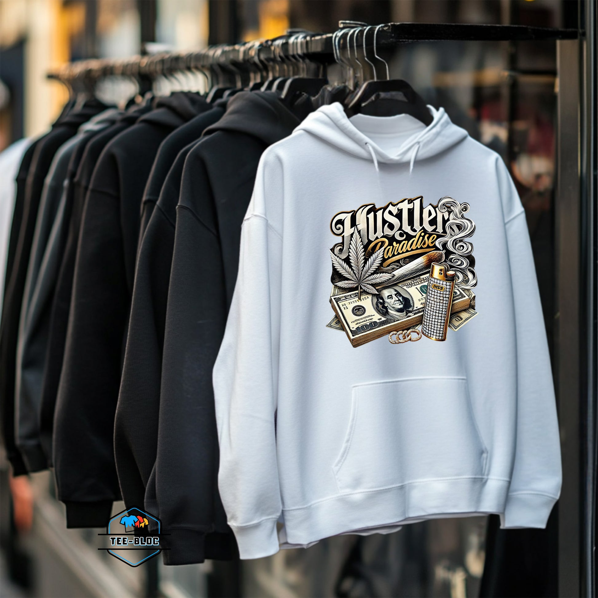 Hustler's Paradise Graphic Printed Hoodies Rack