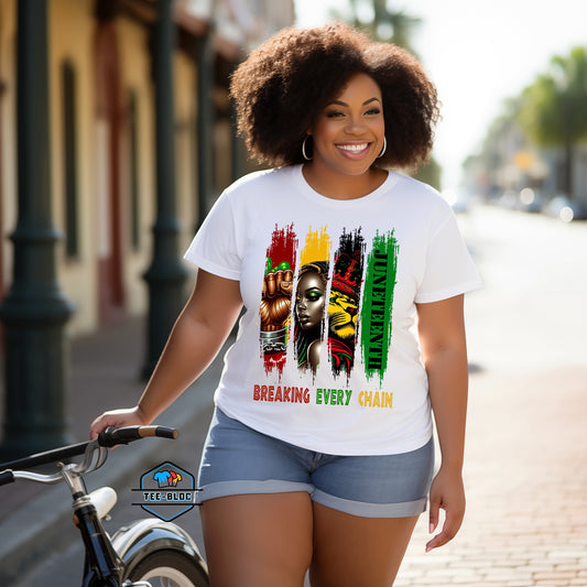 Juneteenth Break Every Chain Women's White T-Shirts Model