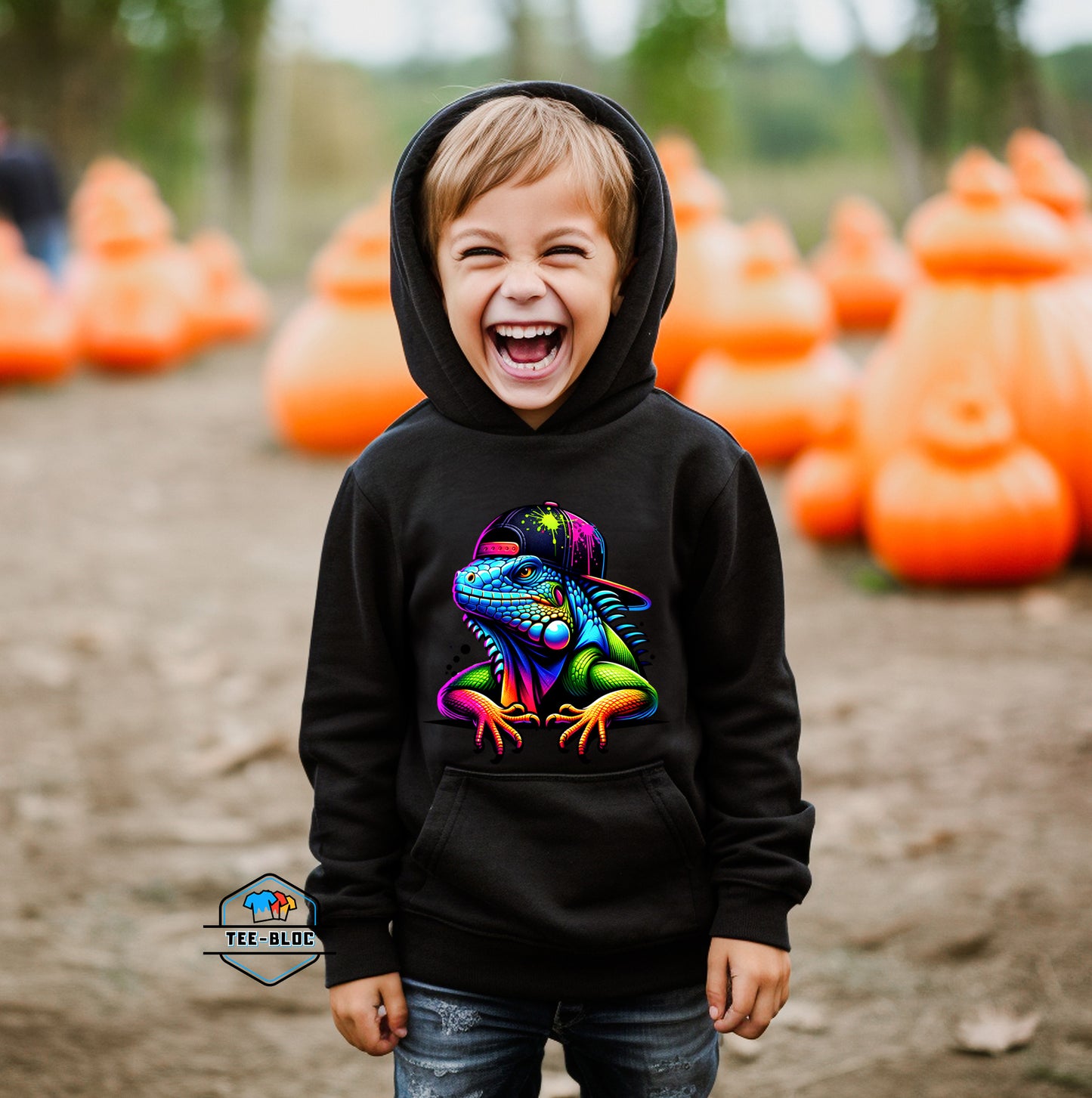 Kids Cool Iguana Graphic Printed Black Hoodies Model 3