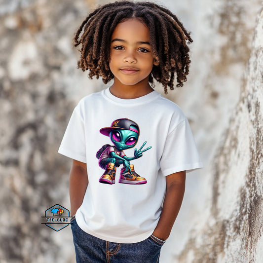 Kids Peace Out Alien Graphic Printed White T-Shirts Model