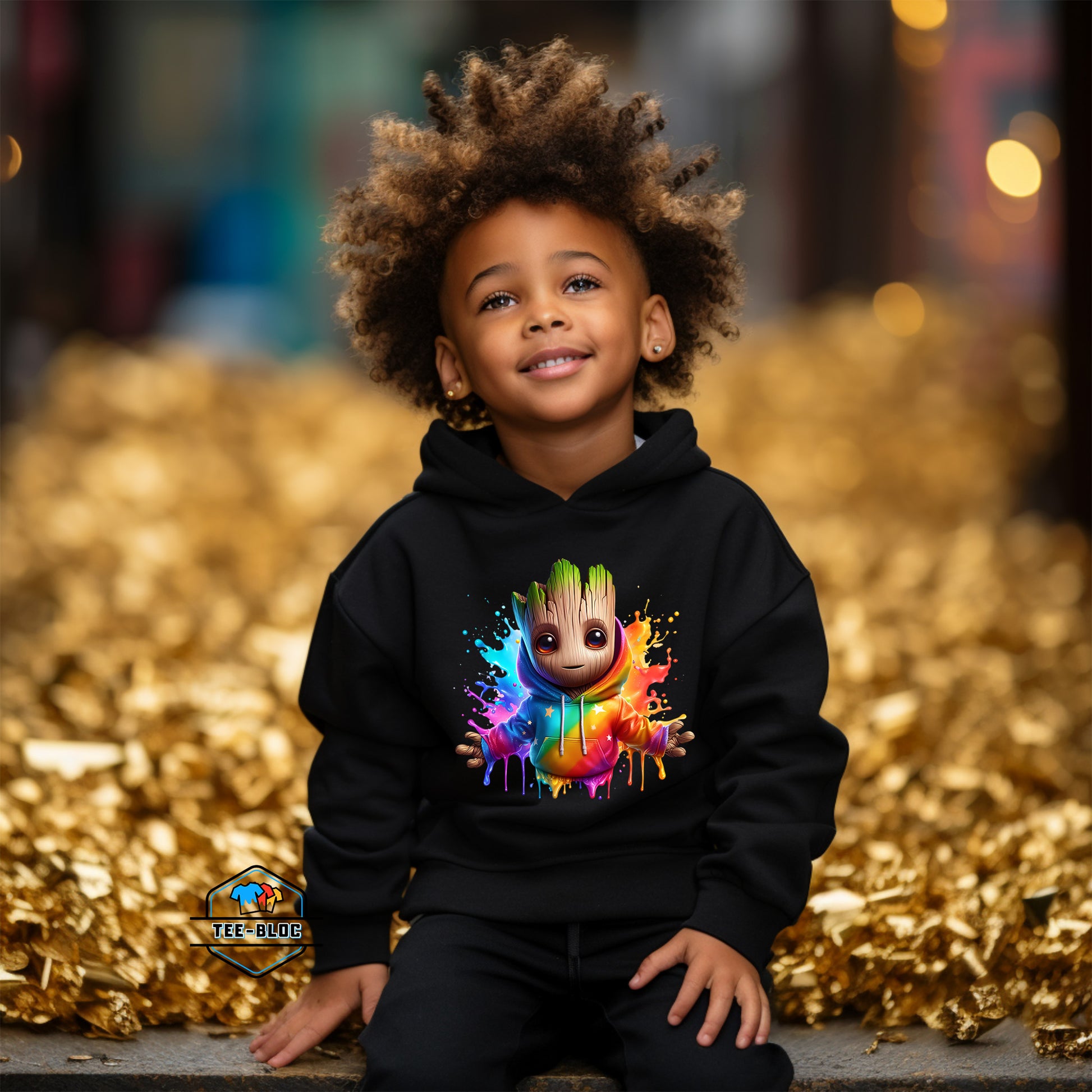 Kids Colorful Groot Graphic Printed Black Hoodies