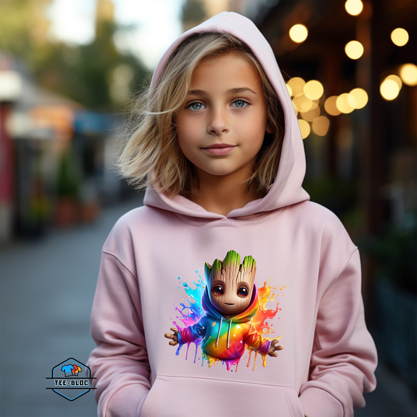 Kids Colorful Groot Graphic Printed Pink Hoodies