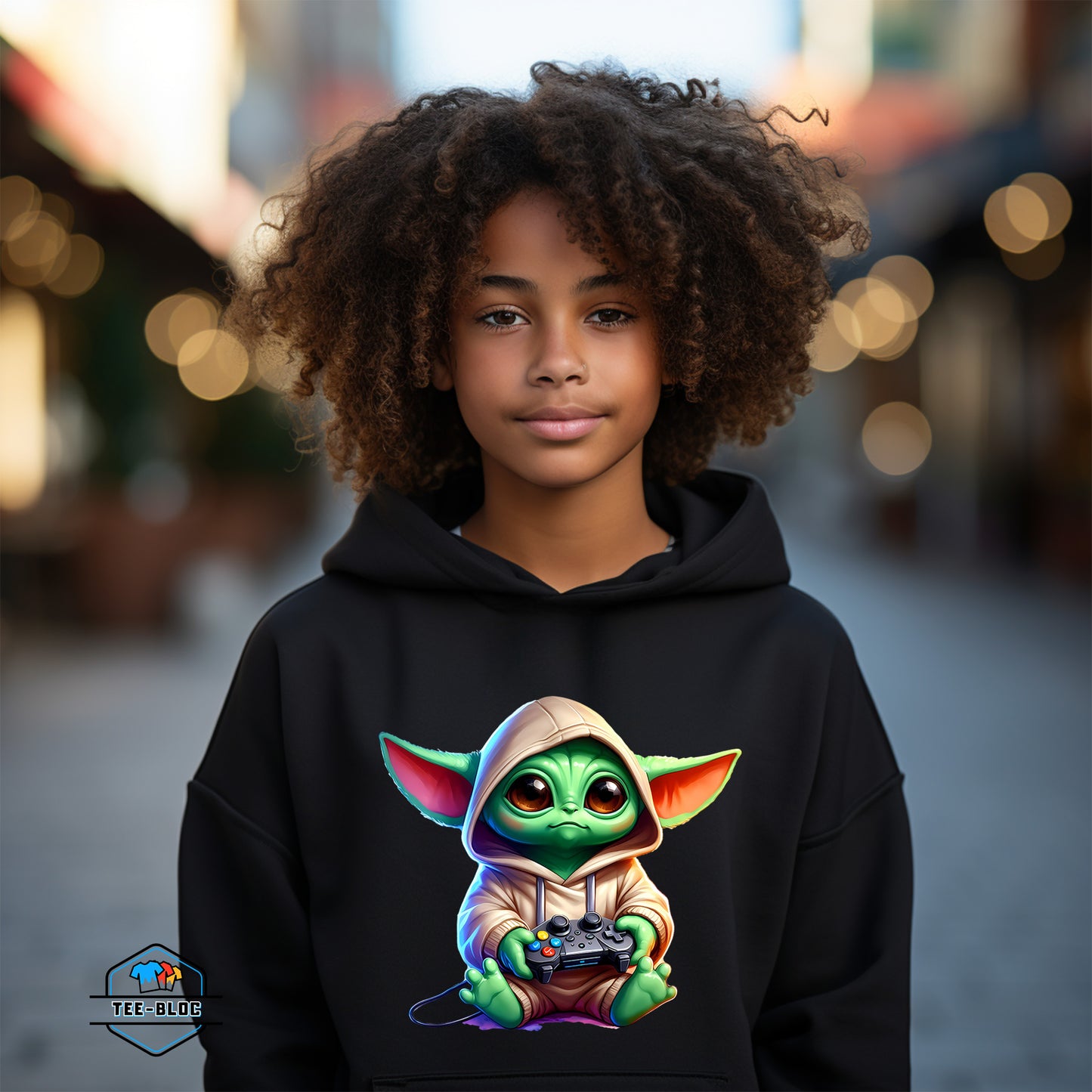 Kids Grogu Gamer Graphic Printed Black Hoodies Model