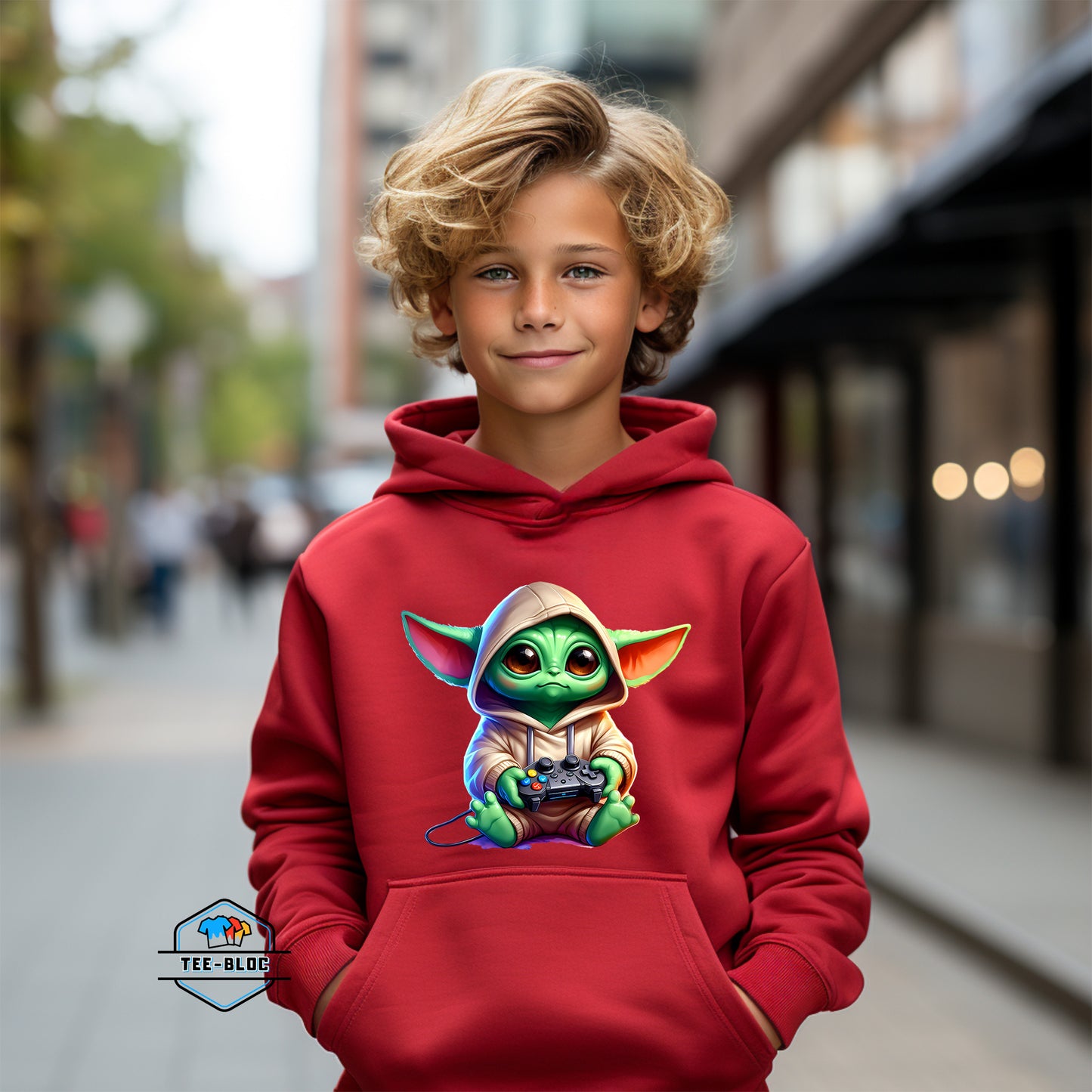 Kids Grogu Gamer Graphic Printed Red Hoodies Model