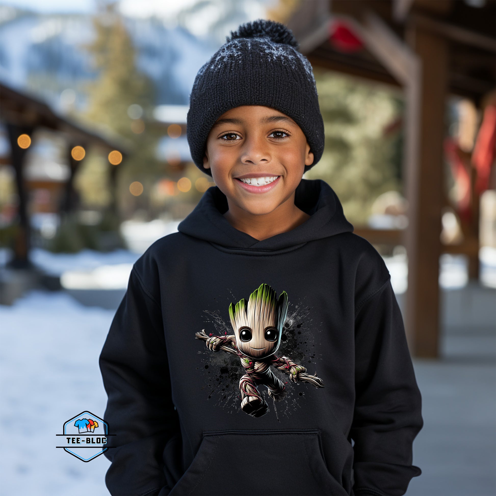 Kids I Am Groot Graphic Printed Black Hoodies Model Marvel Guardians Of The Galaxy