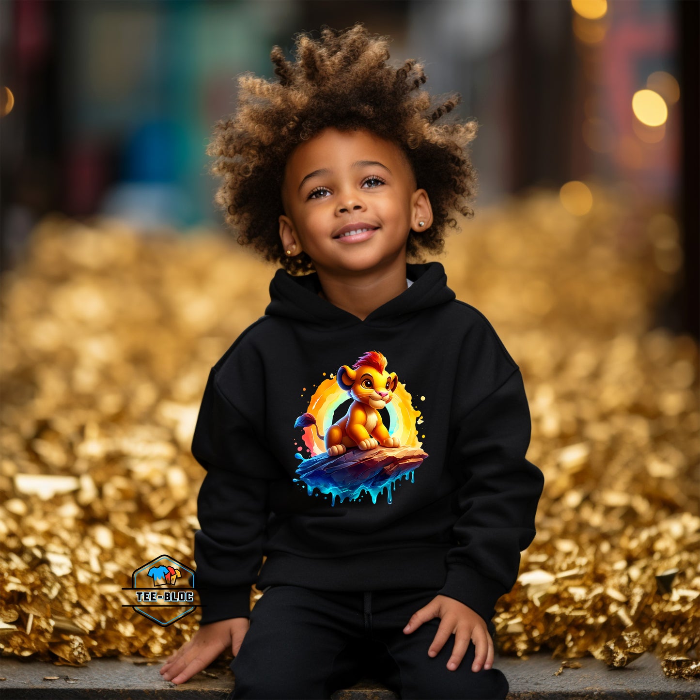 Kids Little Simba Graphic Printed Black Hoodies