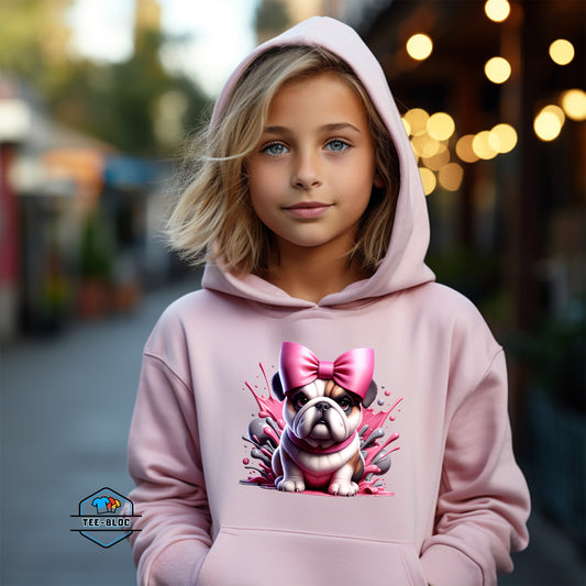 Kids Pink Bulldog Graphic Printed Pink Hoodies Model