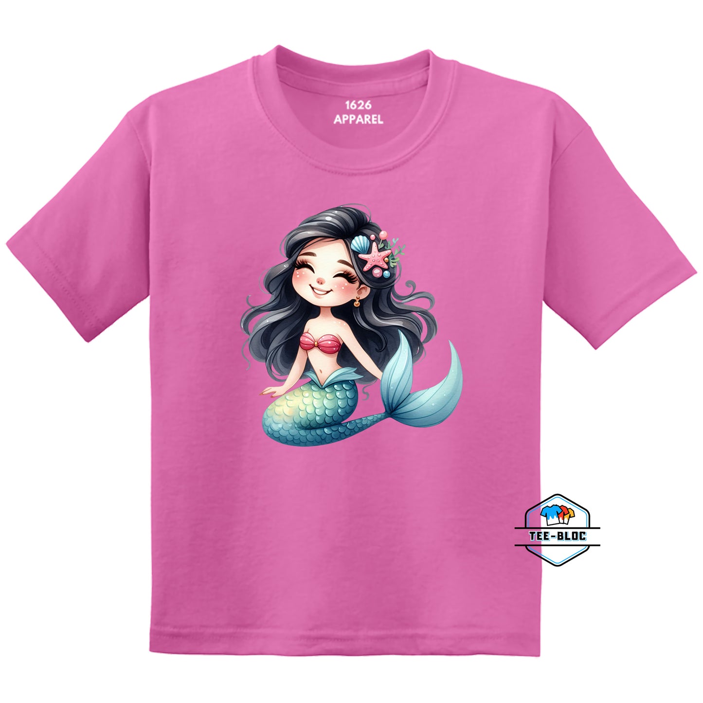 Brunette Little Mermaid Youth Pink T-Shirts