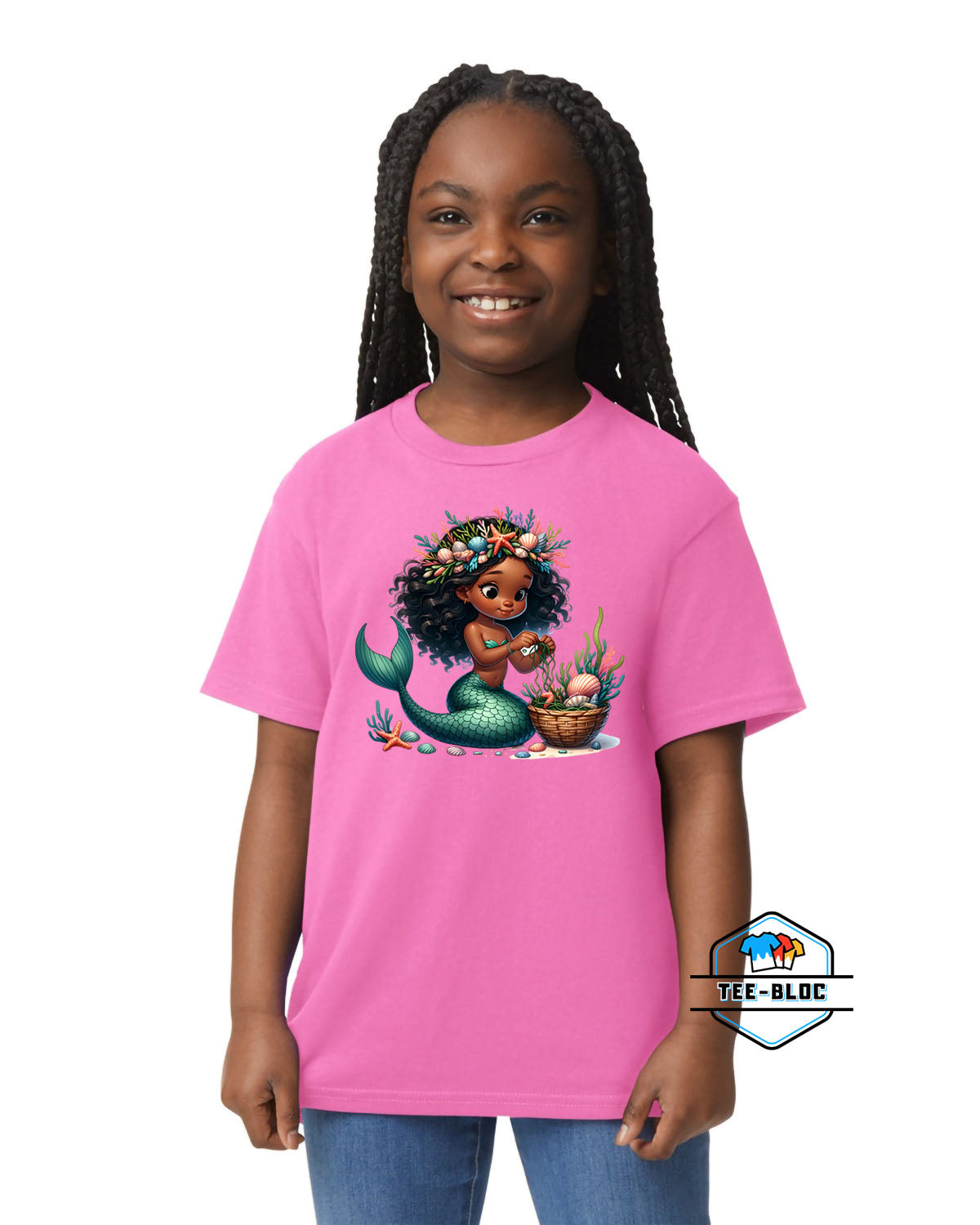 Little Mermaid Sea Shells Pink Youth T-Shirts Model