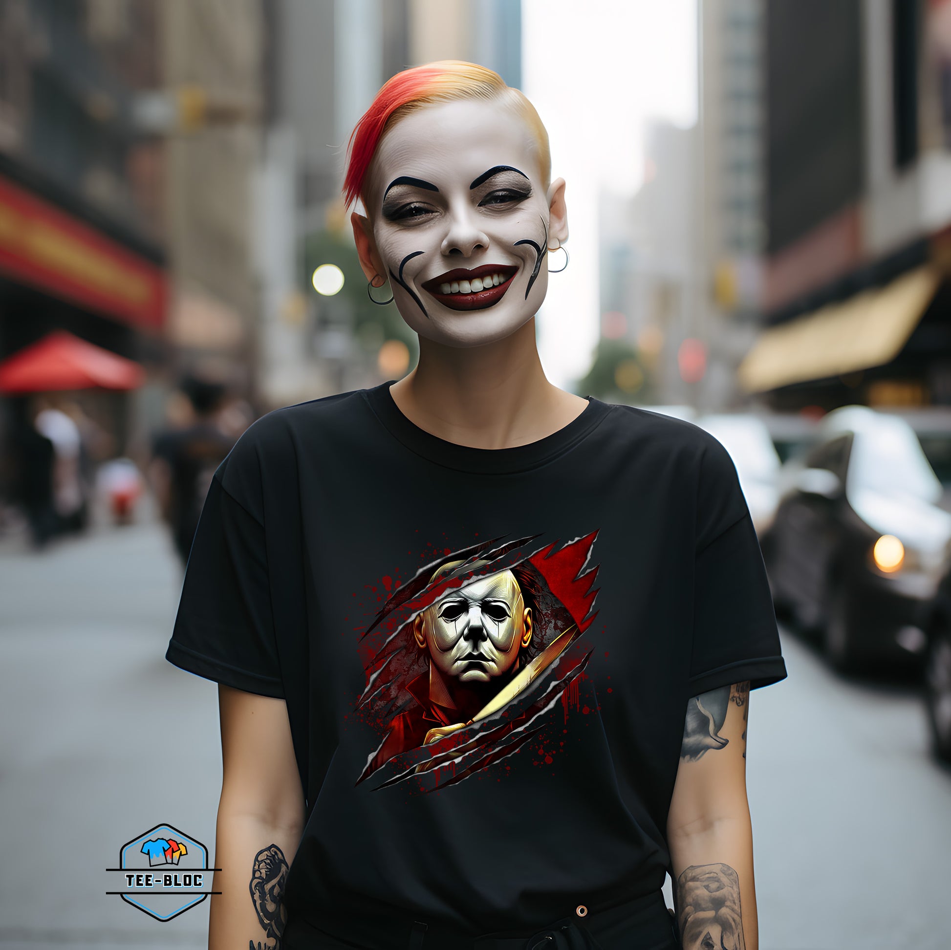 Scary Michael Mysers Halloween Tees female model