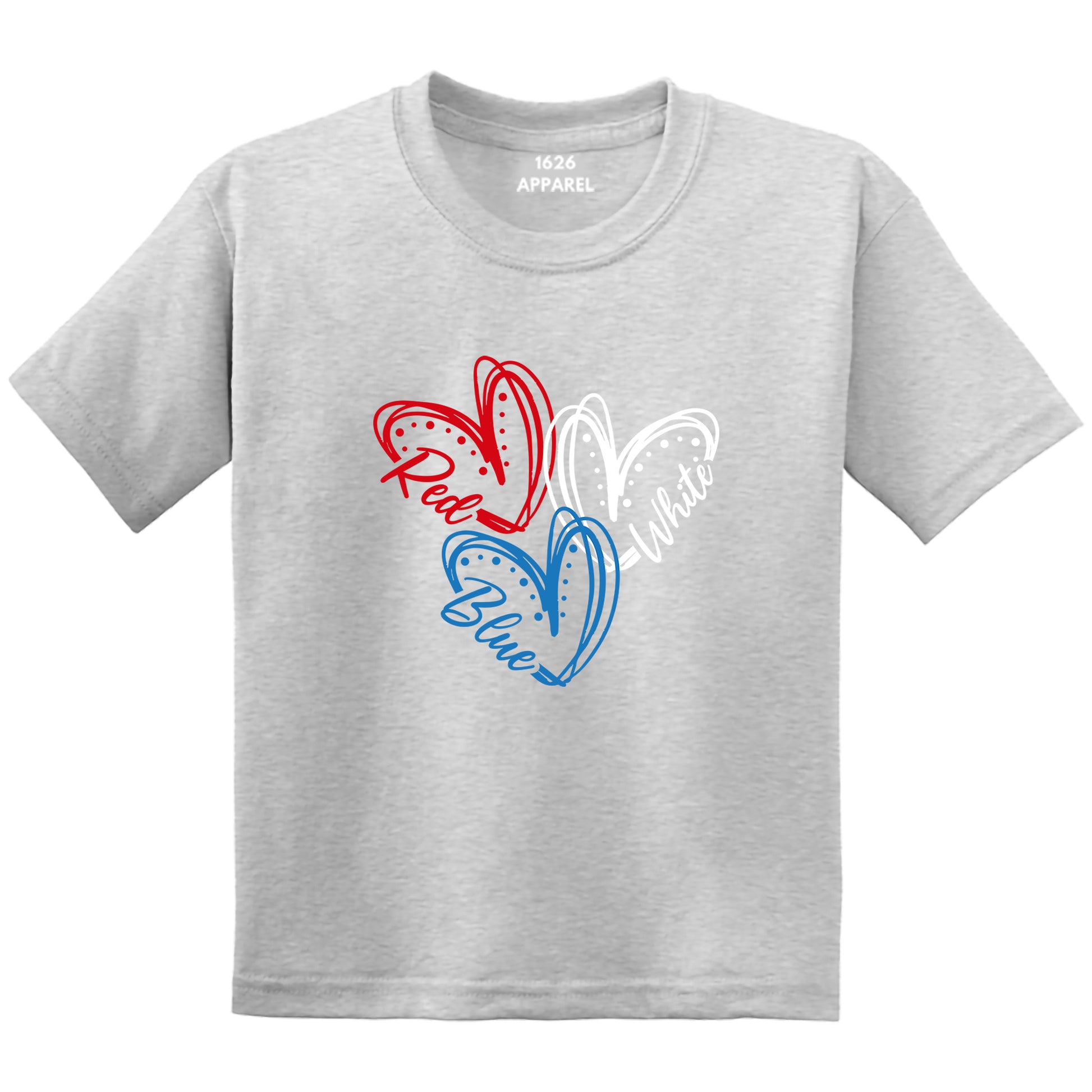 Kid's Red White & Blue Hearts Graphic Printed Gray T-Shirts