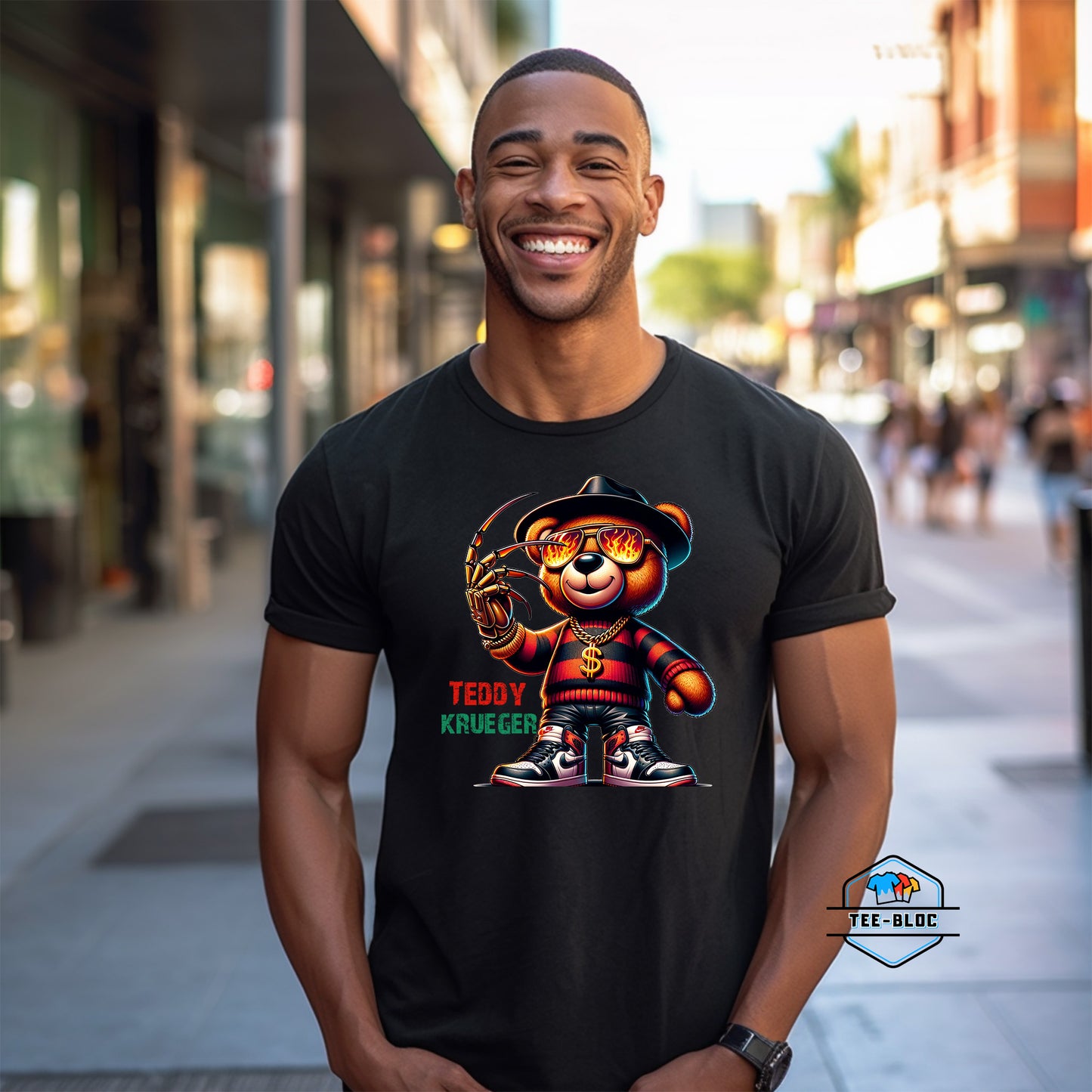Teddy Krueger Halloween Graphic Printed Black T-Shirts Model