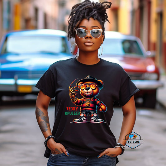 Teddy Krueger Halloween Graphic Printed Black T-Shirts