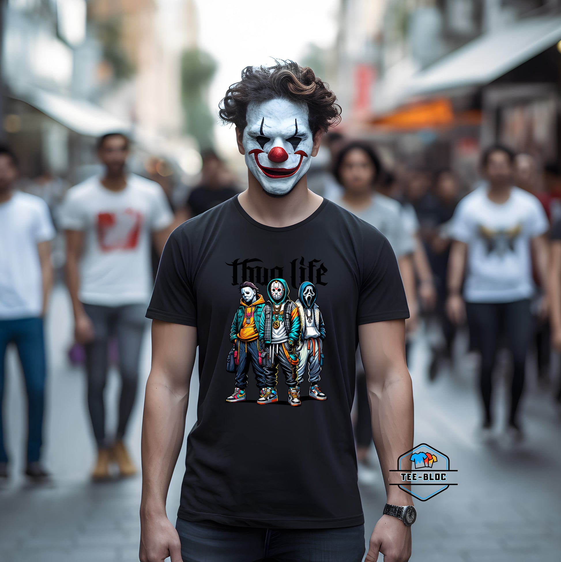 Thug Life Halloween Graphic Printed Black T-Shirts