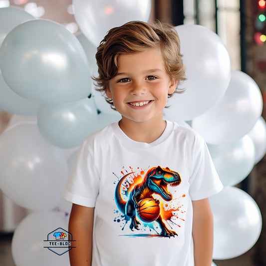T-Rex Dinasour Playing Basketball Youth White Shirts Model