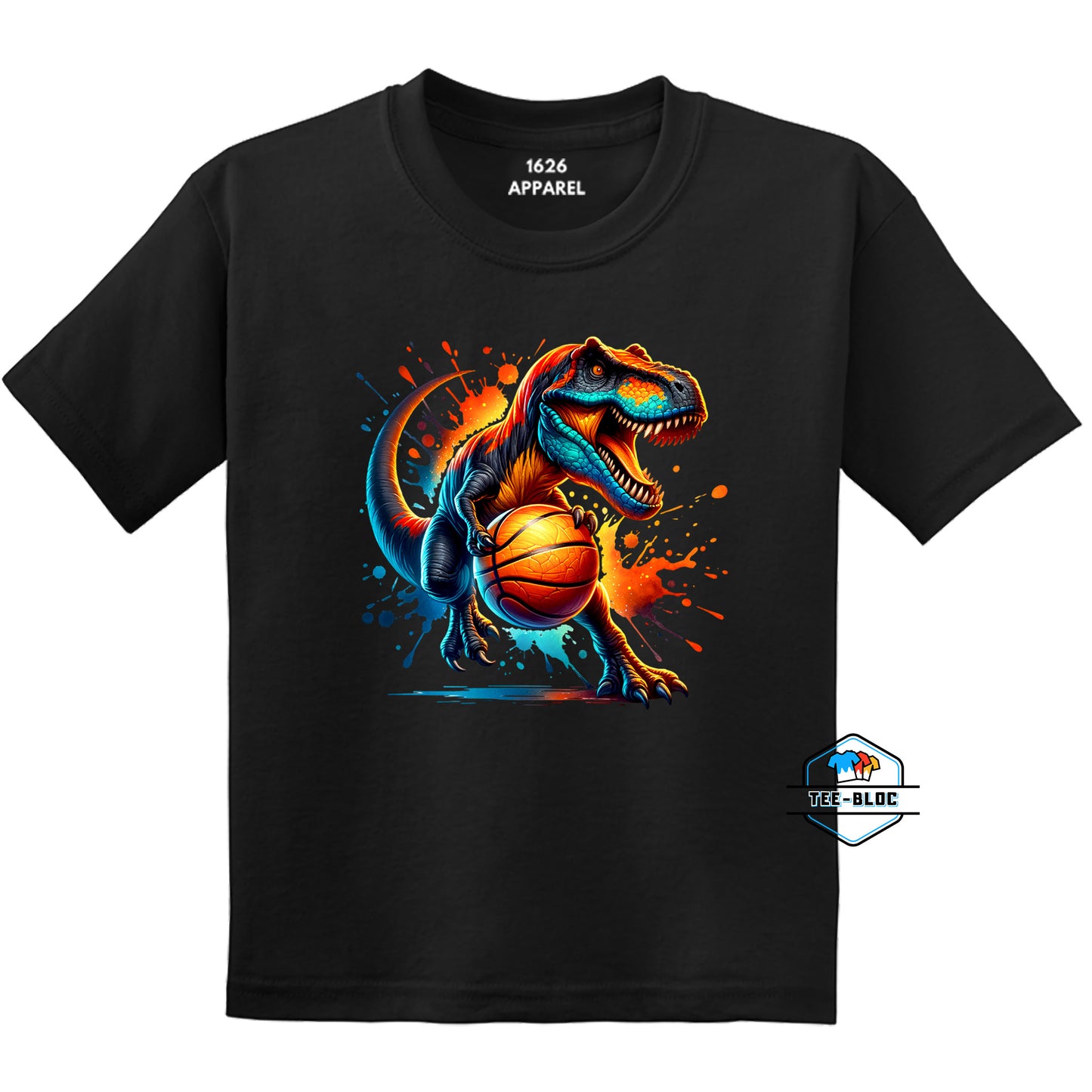 T-Rex Dinasour Playing Basketball Black Youth T-Shirts