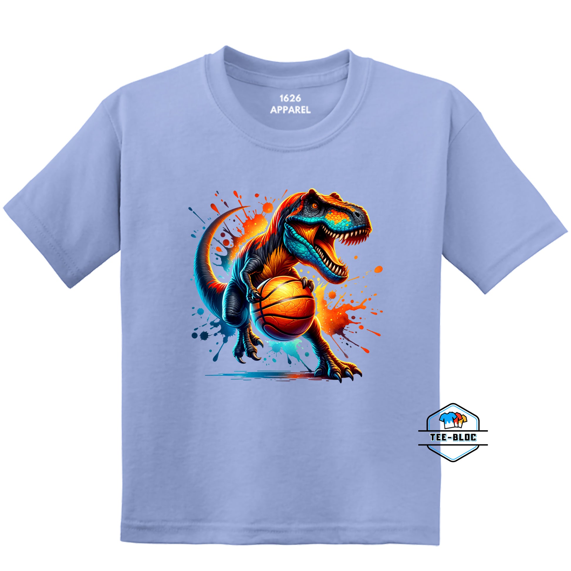 T-Rex Dinasour Playing Basketball Carolina Blue Youth T-Shirts