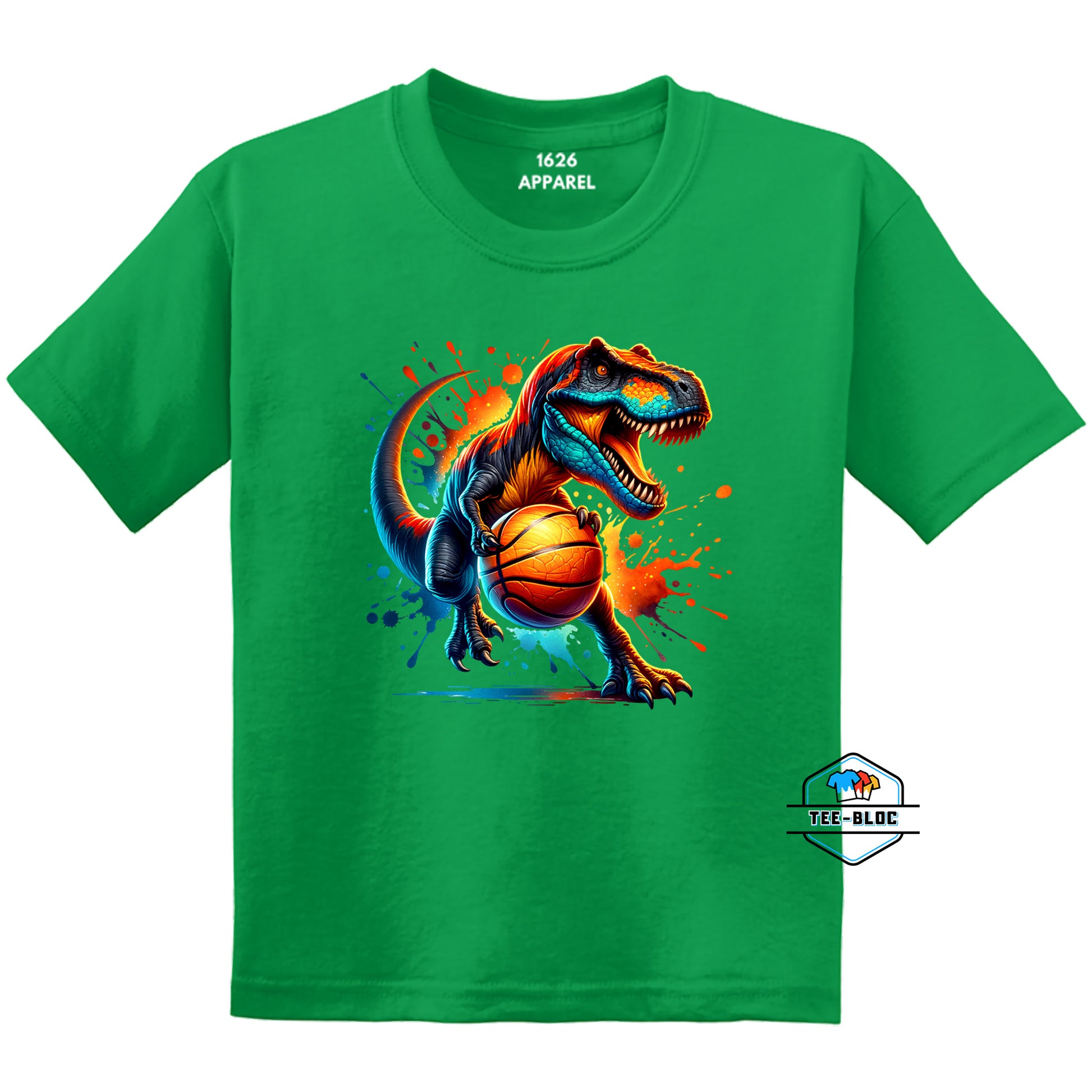 T-Rex Dinasour Playing Basketball Green Youth T-Shirts