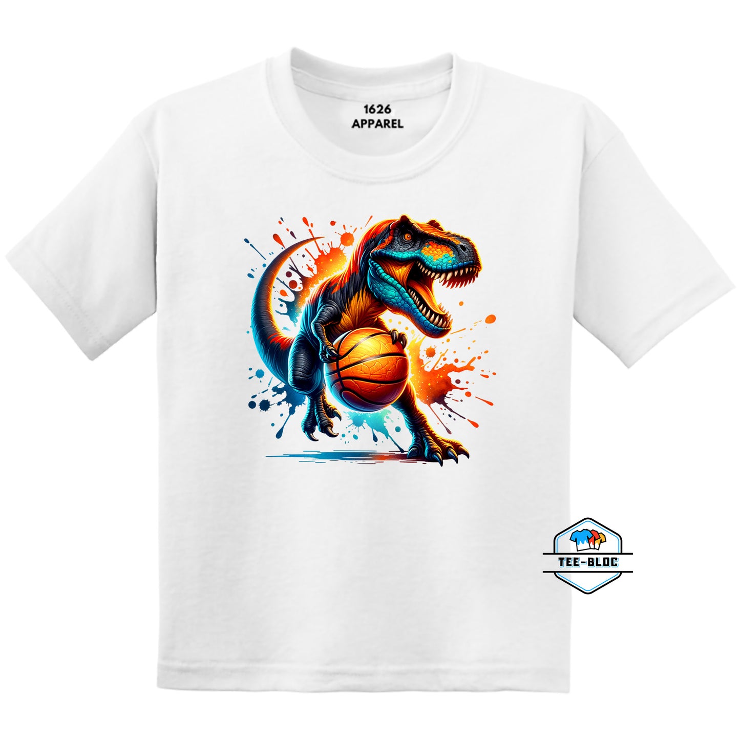 T-Rex Dinasour Playing Basketball White Youth T-Shirts