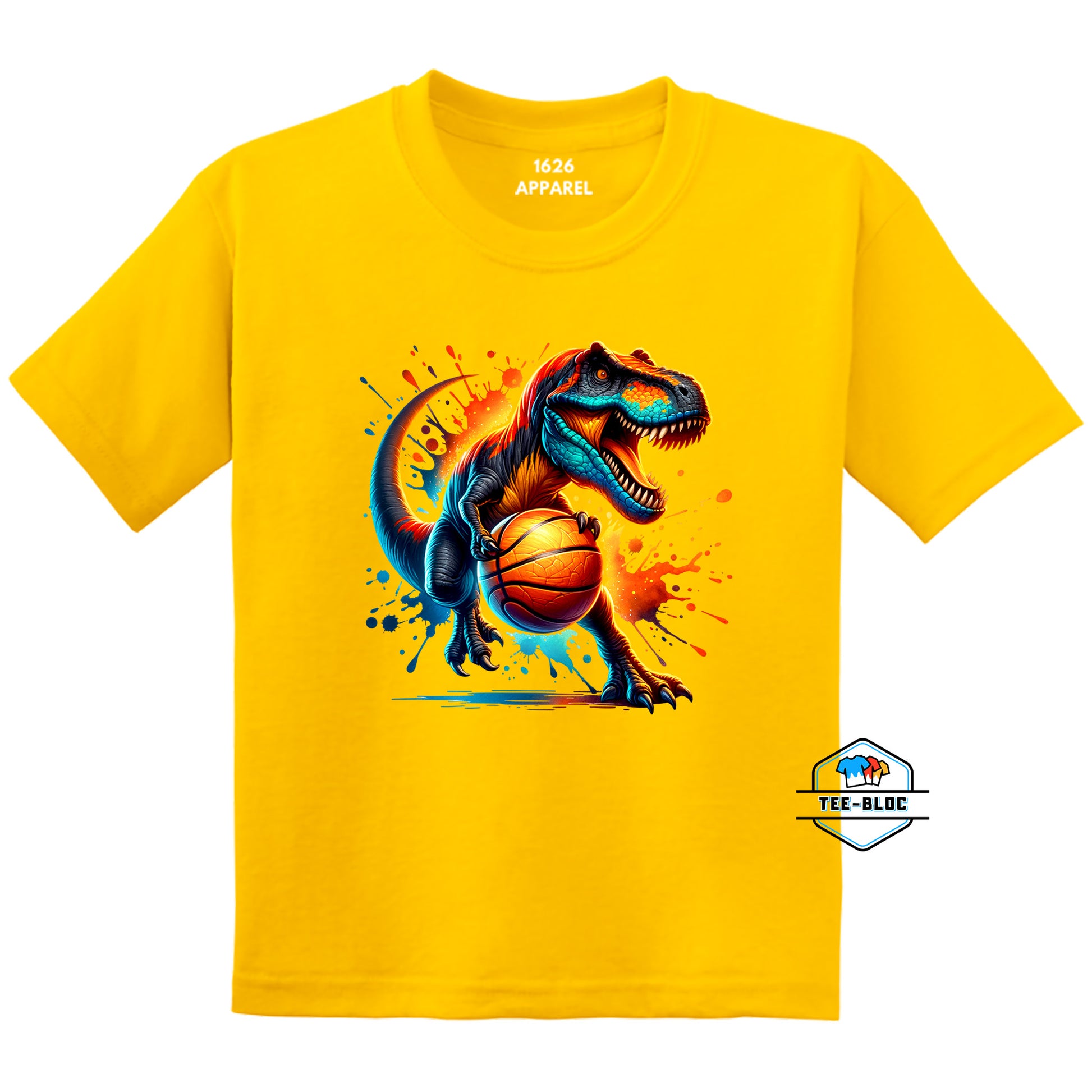 T-Rex Dinasour Playing Basketball Yellow Youth T-Shirts