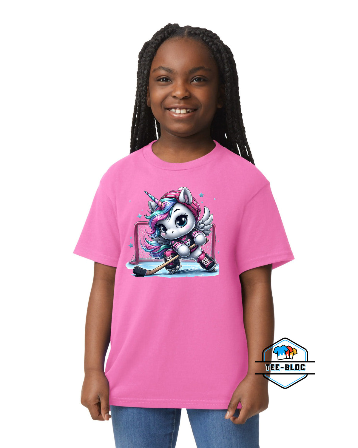 Unicorn Hockey Player Youth Pink Model T-Shirts