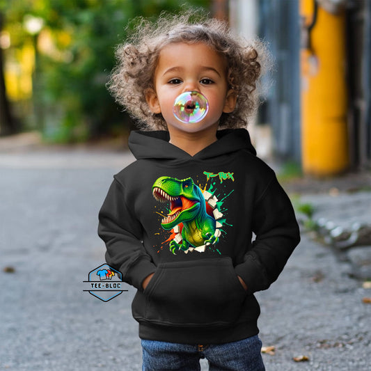 Kids T-Rex Graphic Printed Black Hoodies Model 2